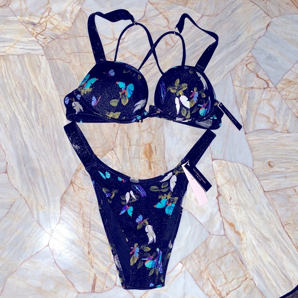 New 32B Small SHINE STRAP BOMBSHELL ADD 2 CUPS SWIM TOP LOGO CRYSTALS Swim